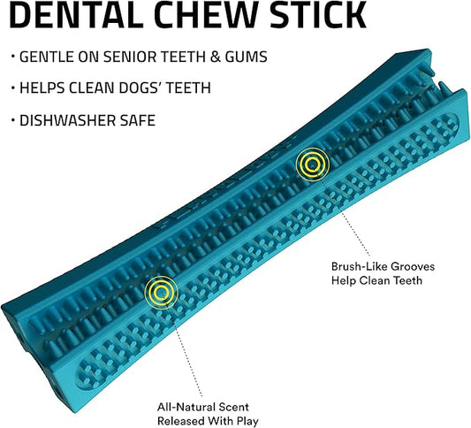 Playology Dog Toys | Dental Chew Stick for Senior Dogs | Peanut Butter Scented Medium Toy | Dog Chew Toy for Healthy Teeth and Gums