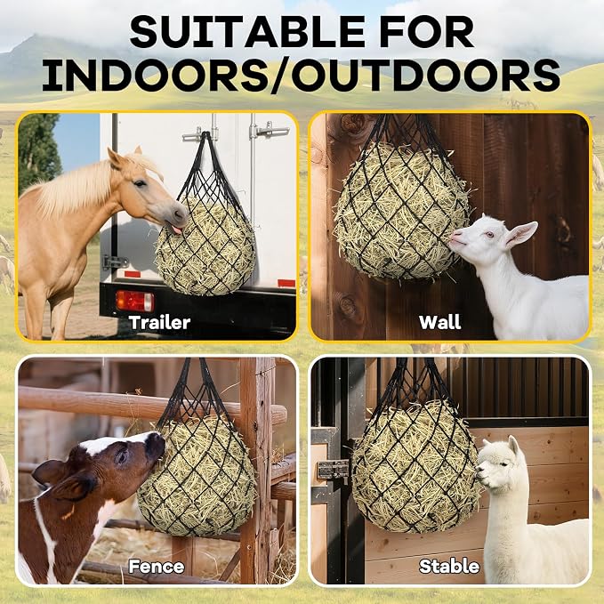 YedsIntu 3 Pcs Hay Bags for Horses, Hay Nets for Horses Goat Sheep,Goat Hay Feeder for Slower Feeding,Strong Load-Bearing Hay Bag Hanging for Horse Stable Trailer (Black)