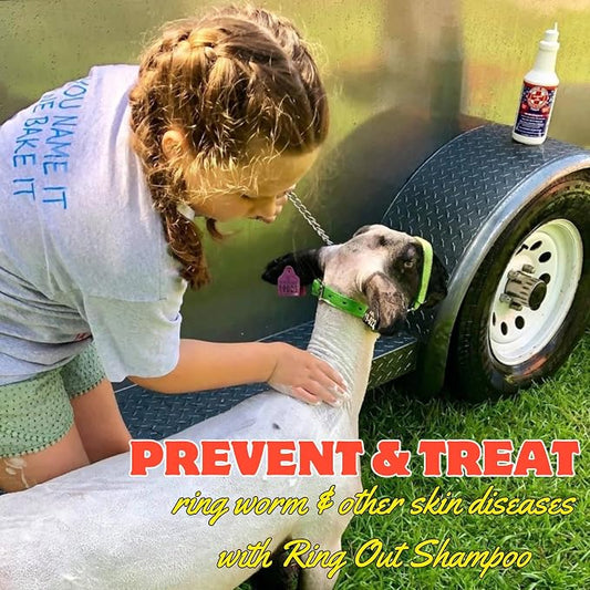 Ring Out Shampoo and Soap 32 oz - Low SUDSING Pet, Dog, Show Livestock Shampoo w/Tea Tree Essential Oil Strengthens & Promotes Health of Hair While Reducing Hair Loss & Scarring Caused by Ringworm