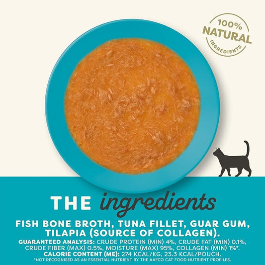 Applaws Tuna Bone Broth Cat Food Topper 12-Pack, High Protein, Limited Ingredient, Grain Free, Lickable Wet Cat Food, Natural, No Fillers, No Artificial Additives (12 x 3 oz Resealable Spout Pouches)