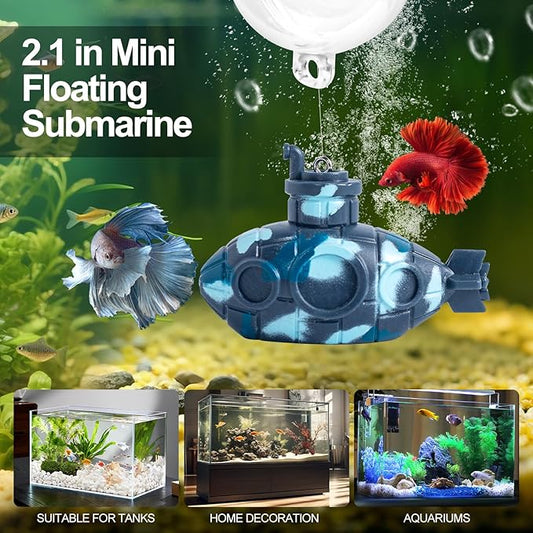 CousDUoBe 2.1 in Mini Floating Submarine Fish Tank Decoration Set,Cute Retro Submarine Set and Floating Diver,Aquarium Decorations Resinous Betta Fish Tank Accessories