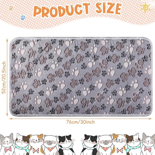 Tatuo 4 Pack Fleece Dog Blankets for Puppy Cats Multi-Size Sleep Mat for Pet Guinea Pig Soft Washable Warm Crate Bed Puppy Teething Toys Print Pattern Blanket Indoor(Gray,30 x 20.5 Inch,Paw)