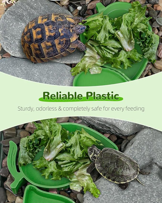 Pawfly 4 Pcs Reptile Water Bowl, Tortoise Water Dish, Food & Water Feeder, Cute Leaf & Mango Feeding Dish, Tortoise Habitat Accessories for Turtle, Gecko, Bearded Dragon & Lizard, 2 Styles