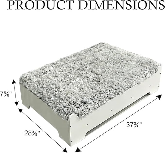 Elevated Dog Bed 37⅜" × 28⅜"×7⅝”, Raised Wooden Dog Bed Frame and Mattress for Large Pets up to 80lbs