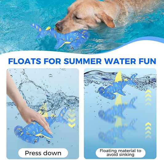 BINGPET Floating Dog Toys, 2 Pack Durable Squeaky Shark Water Toy for Pool Beach Outdoor Interactive Fetch, Oxford Fabric Summer Swimming Pool Toys for Small Medium Large Dogs