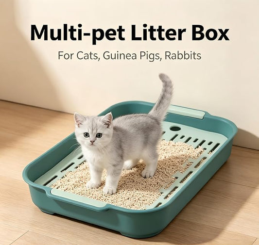 Litter Box Toilet Tray for Small Pets Such As Rabbit, Guinea Pig, Ferret, Chinchilla, Hamster, and Birds Space with Heightened Grid (Green)
