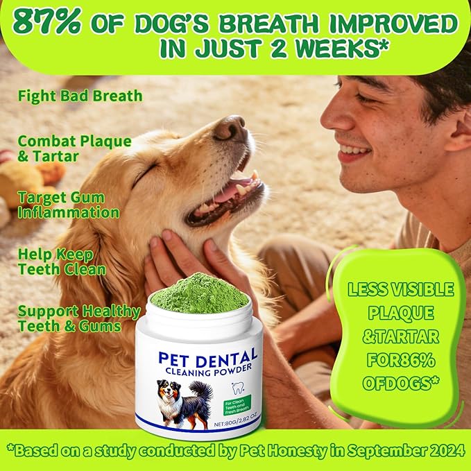 Mimo Style Dog Dental Powder, Dog Teeth Cleaning Powder, Targets Tartar & Reduces Plaque & Bad Breath - Teeth Cleaning Made Easy Eliminate - Meat-Flavored Formulated (Green)