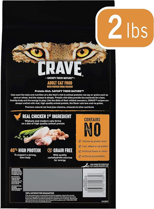 CRAVE Grain Free Adult High Protein Natural Dry Cat Food with Protein from Chicken, 2 lb. Bag