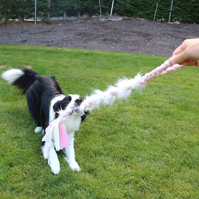 Baba&Nana Braided Fleece Dog Tug Toy, Assorted Colors Dog Rope Toy with Ball, Interactive Tug of War Dog Toy for Large & Medium & Agility Dogs 1PC - Ship a Random Style (Surprise Me!)