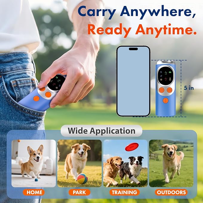 dessports Anti Barking Device for Dogs - 2026 LED Screen 3X Ultrasonic Dog Bark Deterrent Device for Own & Neighbors' Dog, 50 FT Range Rechargeable Barking Silencer Indoor Outdoor Training