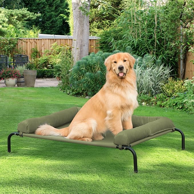 Cooling Elevated Dog Bed for Large Dogs, Portable Indoor & Outdoor Raised Dog Bed with Breathable Mesh, Chew Proof Pet Hammock Cots with Removable and Waterproof Bolsters