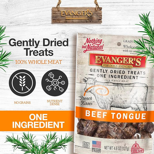 Evanger's Nothing But Natural Gently Dried Beef Tongue Treats for Dogs & Cats – 4.6 oz – Single-Ingredient, Grain-Free, Protein Snack – Supports Digestive & Coat Health