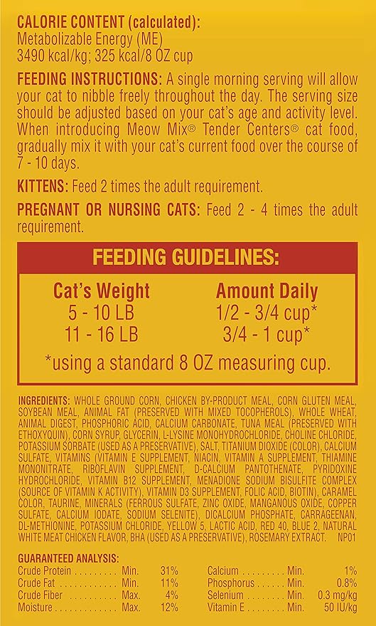 Meow Mix Tender Centers Basted Bites Chicken and Tuna Flavor, 3 Lb (Pack of 2)