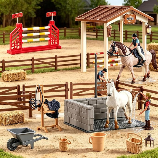 Peagrav Horse Stable Playset with Rider & Horses - Toy Figures for Boys & Girls, Ages 3-8