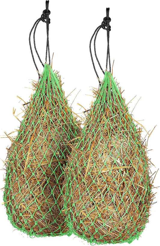 Majestic Ally 2 pcs Slow Feed 42” Hay Net for Horses, Strong Small 2x2” Holes, Nylon Rope Hanging, Adjustable Travel Feeder for Trailer and Stall, Simulates Grazing, Reduce Waste