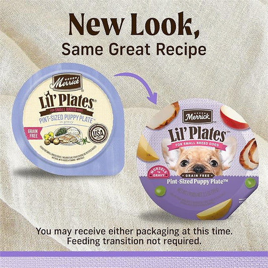 Merrick Lil Plates Wet Dog Food for Small Breed Puppies, Pint-Sized Puppy Plate in Gravy with Real Deboned Chicken, 3.5 oz Tub