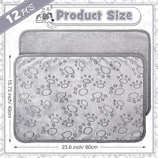 Tegeme 12 Pcs Pet Blankets 23 x 16 Inch Soft Fluffy Fleece Dog Cat Warm Paw Print Pattern Blankets Flannel Throw for Pets Dog Puppy Cat(Gray)
