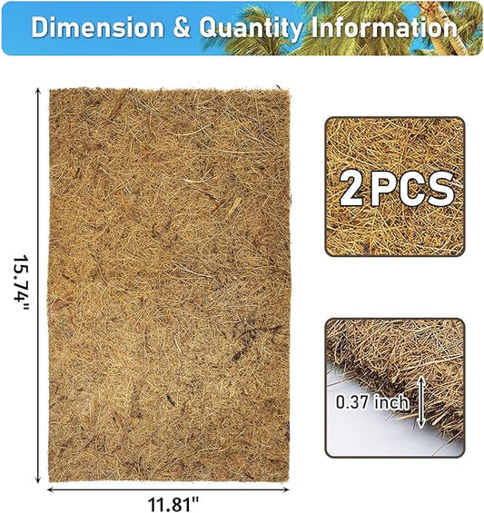 PIVBY 2 PCS Reptile Carpet, Natural Coco Coir Mat (15.74" x 11.81"), Coconut Fiber Substrate Pet Terrarium Liner for Bearded Dragon Tortoise Habitat Lizards Turtles Snakes Iguana Hermit Crab