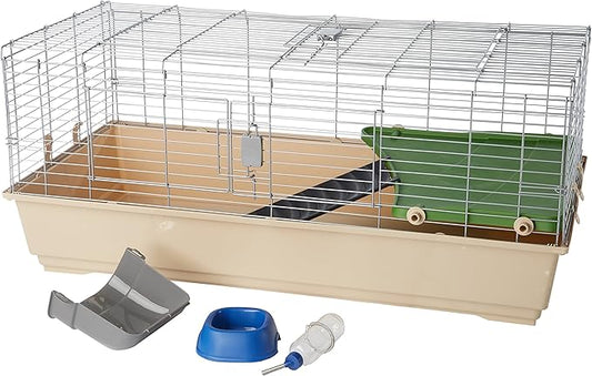 Amazon Basics Top Access Small Animal Habitat for Rabbit, Guinea Pig, Ferret & Chinchilla with Accessories, Jumbo, 48.6"L x 26.6"W x 20.6"H, Multicolor