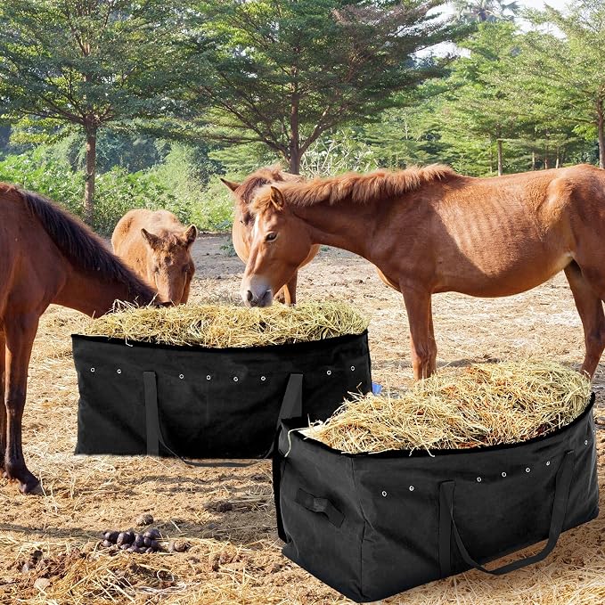 Sanwuta 2 Pack Hay Bale Bag 600d 41 x 15 x 17 Inch Extra Large Hay Storage Container for Horses Oxford Cloth Heavy Duty Tote Bale Storage Bag for Cattle Goats Sheep Horse Supplies(Black)