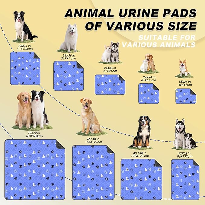 WanpeeGoo Washable Pee Pads for Dogs, 4 Pack Absorbent Reusable Training Dog Pads Pet Puppy Pads, Non-Slip Potty Pads for Whelping, Playpen, Crate, Bed, Blue 18"x24"