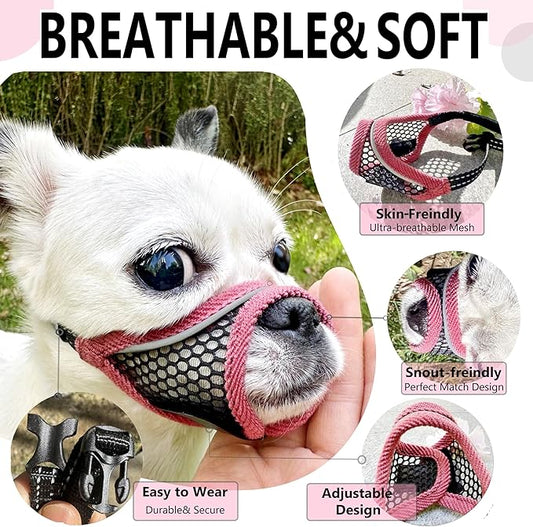 Dog Muzzle for Small Medium Dogs Breathable Adjustable, Chihuahua Shih Tzu Puppy, Soft Air Mesh Muzzle for Grooming Vet Visits, Prevent Biting Fierce Barking (Cherry-red, M)
