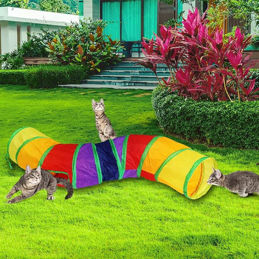 Bemodst S-Type Cat Tunnel, 2 Way/3 Way/4 Way/5 Way Collapsible S-Shape Small Animal Tubes Kitty Tunnels Interactive Maze House Toy with Storage Bag for Kitten Puppy Rabbit Guinea Pig (Rainbow-2 Way)