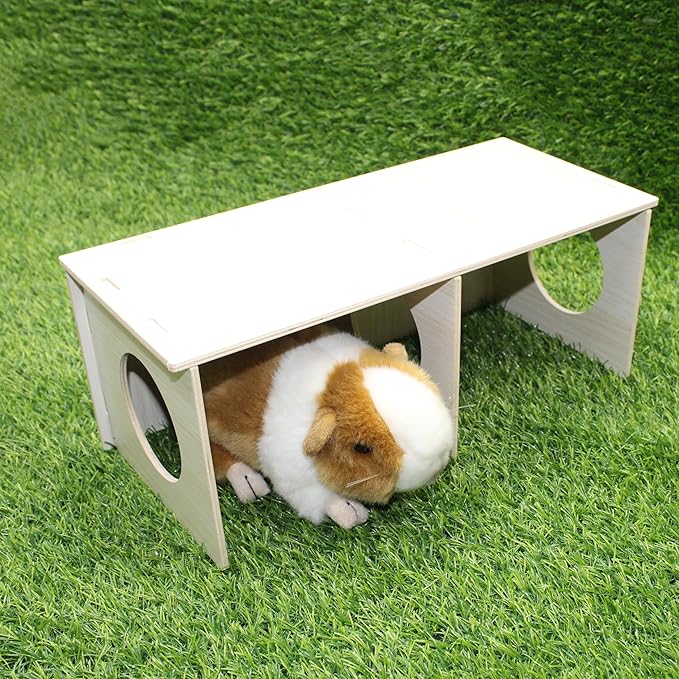 Amonk Large 2-Chamber Hideout 14x5.5x6in Wooden Hamster Secret Peep Shed Exploring Toys for Gerbils, Guinea Pigs, and Other Small Pet Animals