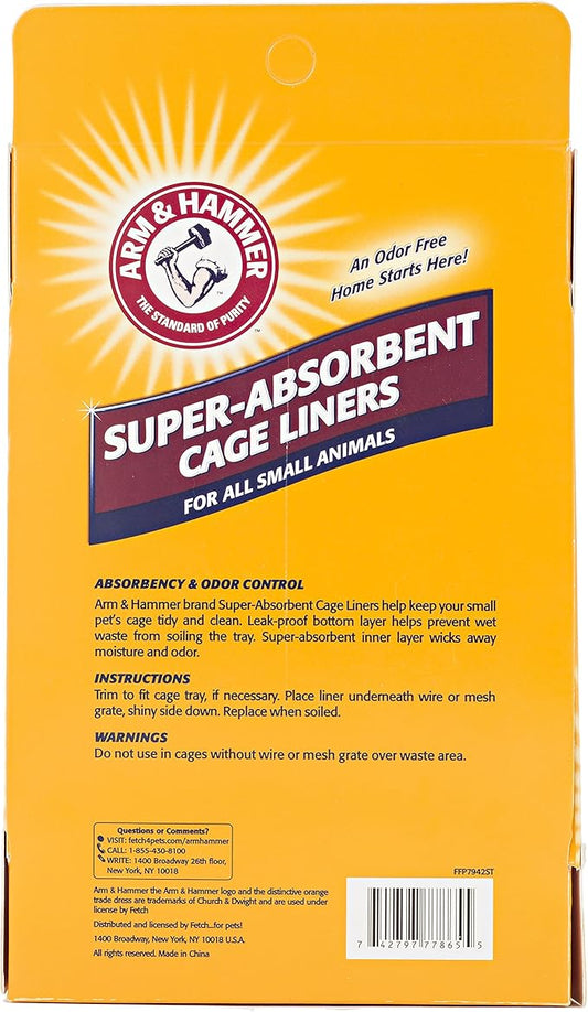 Arm & Hammer Super Absorbent Cage Liners for Guinea Pigs, Hamsters, Rabbits & Small Animals, Odor Control Cage Tray Liners for Wire or Mesh Grate Cages, Trim to Fit, 7 Count (Pack of 2)