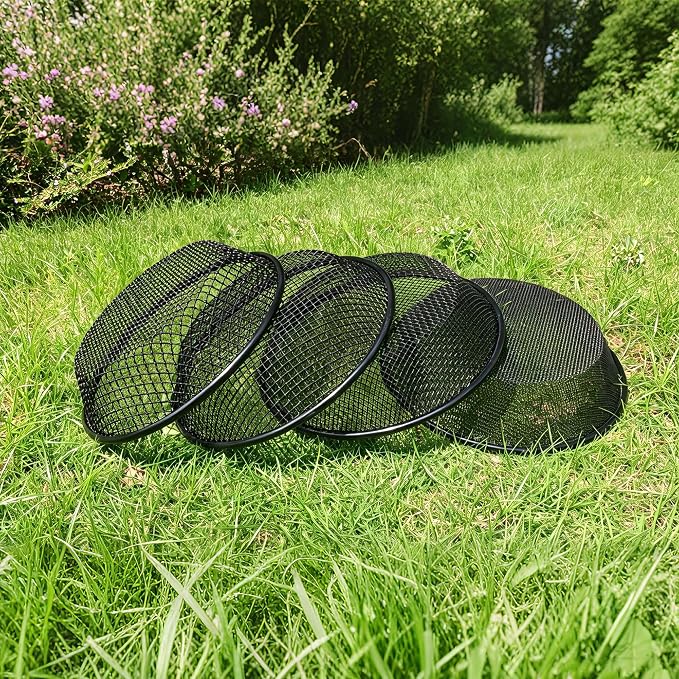 4Pcs 11.8" W Soil Sifter for Gardening, 2,4,6,8mm Grid Rock Sifter for 5 Gallon Bucket, Stainless Steel Fine Dirt Sifter, Compost Sifter for Capturing Dirt, Sand, Rocks, and Filtering Compost (Black)