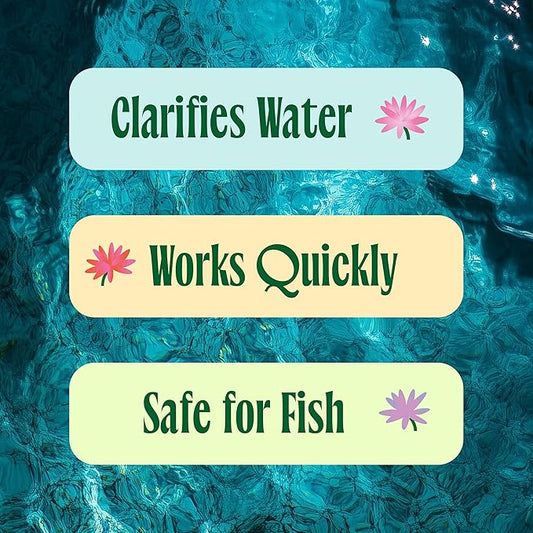 Flocculant for Aquariums, Ponds & Fountains – Powerful Water Clarifier Instantly Clears Murky Water - Fish & Wildlife Safe - 16 Fl Oz.