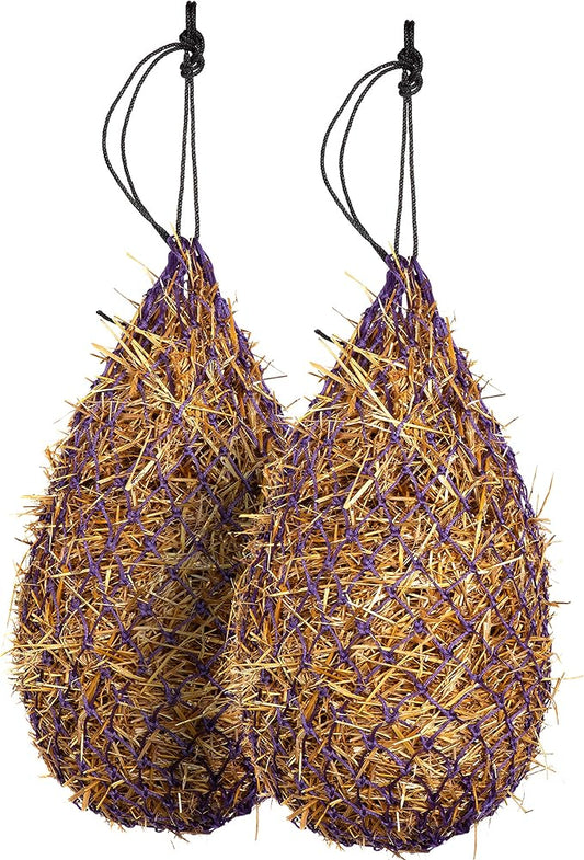 Majestic Ally 2 pcs Slow Feed 42” Hay Net for Horses, Strong Small 2x2” Holes, Nylon Rope Hanging, Adjustable Travel Feeder for Trailer and Stall, Simulates Grazing, Reduce Waste