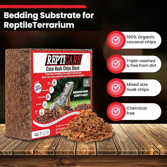 Gro-Med ReptiCare Compressed Coconut Chip Substrate for Reptiles 64 Quart Coco Husk Bedding Block for Ball Pythons, Snakes, Tortoises, Crested Geckos, Frogs, Hermit Crabs or Lizard Terrarium Tanks