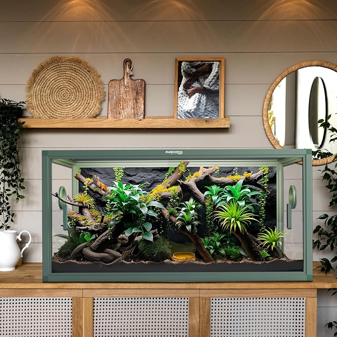 Phailozoo 50 Gallon Reptile Enclosure, Colorful Aluminum Frames Reptile Tank Assemble Within 6 Steps, Rust Proof Mesh Top for Air Circulation & Light Penetration, Dual Grommets for Multiple Wire Use