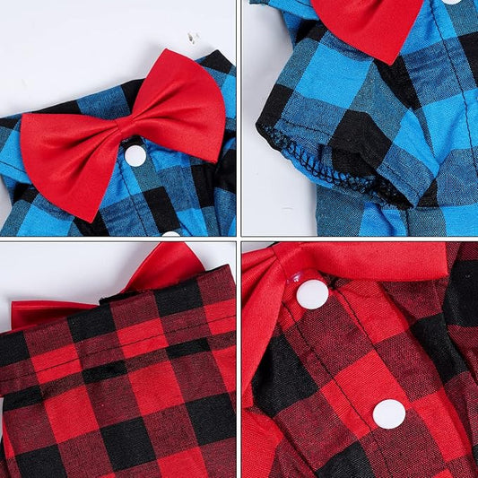 Tongcloud 3 Pack Plaid Puppy Cat Shirt - Cute Dog & Cat Shirts for Medium Dogs & Cats - Birthday Party & Holiday Photo((Red, Blue & White,Medium)