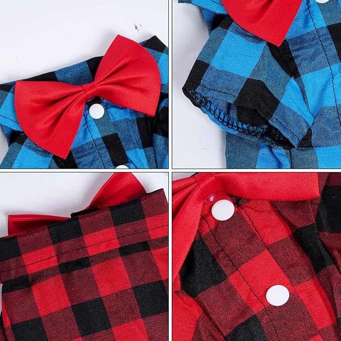 Tongcloud 3 Pack Plaid Puppy Cat Shirt Cute Cat Shirt Dog Shirt for Extra Small Dogs Cats Birthday Party and Holiday Photo(Red, Blue & White,Extra Small)