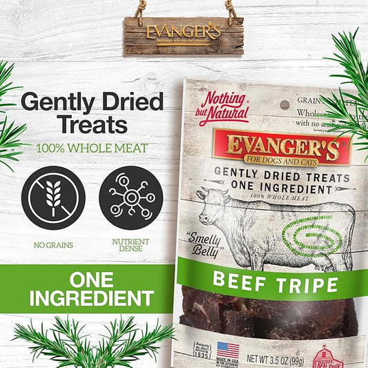 Evanger's Gently Dried Beef Tripe Dog & Cat Treats – 3.5 oz – Single-Ingredient, Grain-Free, Protein-Rich Snack – Supports Optimal Digestive Wellness & Healthy Vibrant Coats