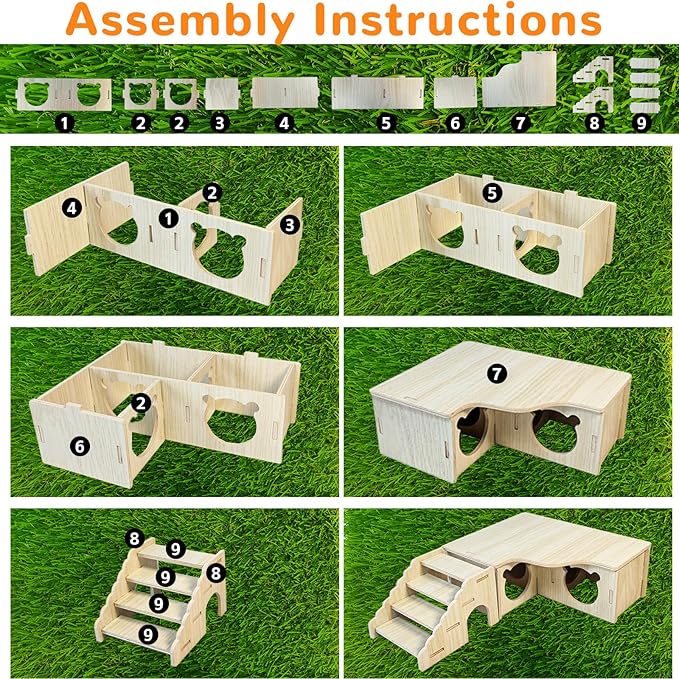 Hamster Hideout Multi-Chamber Hamster House Maze Tunnel Rat Cage Platform Stand Boards Habitats Decor Accessories for Gerbils Mice Lemmings (M)