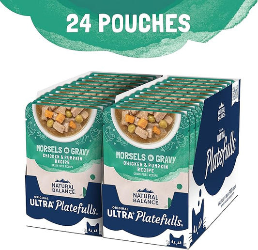 Natural Balance Original Ultra Platefulls Adult Grain-Free Wet Cat Food, Chicken & Pumpkin Recipe, 3 Ounce Pouch (Pack of 24)
