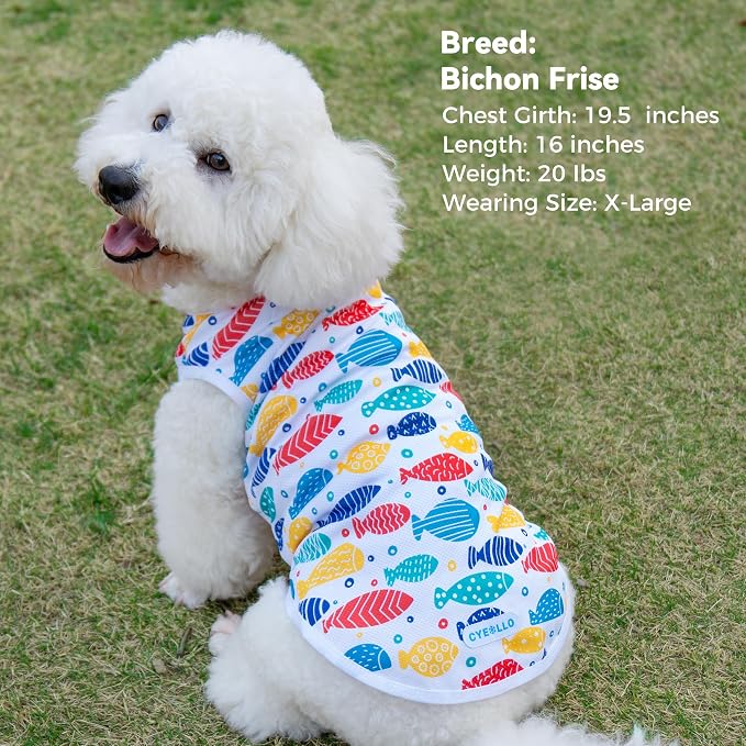 cyeollo 2pack Dog Cooling Shirt, Breathable Sleeveless Summer Clothes for Dogs, Intant Cool T Shirts for Small Dogs, Blue Fish XL