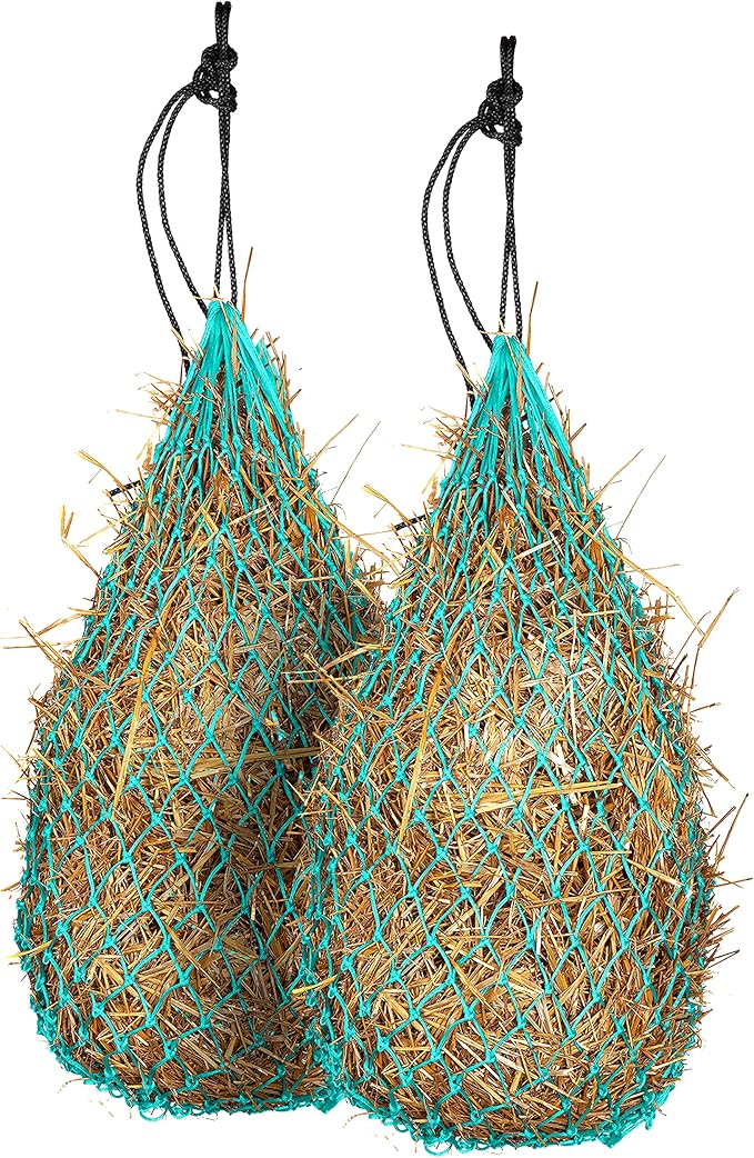 Majestic Ally 2 pcs Slow Feed 42” Hay Net for Horses, Strong Small 2x2” Holes, Nylon Rope Hanging, Adjustable Travel Feeder for Trailer and Stall, Simulates Grazing, Reduce Waste