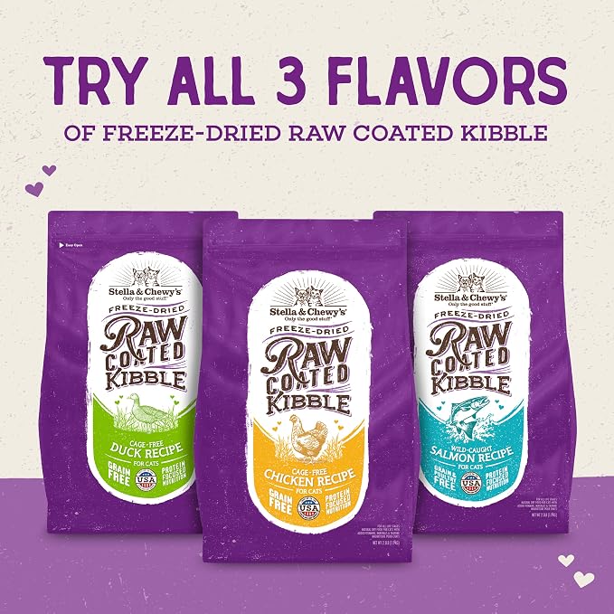 Stella & Chewy's Raw Coated Cat Food - High Protein, Grain-Free Kibble with Cage-Free Duck - Premium Digestive Support with Probiotics - All Natural Small Kibble - Perfect for Picky Eaters - 5 lb Bag