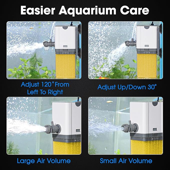 Aquarium Filter 10W for 10-40 Gallon, Internal System with Quiet 700L/h Pump, Submersible Aquarium Filter for Turtles, 10 Gallon Fish Tank Filter, Filtro para Pecera, Clean Water Setup