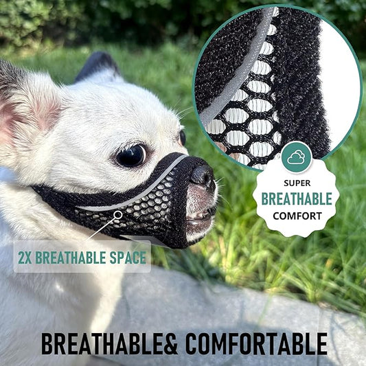 Dog Muzzle for Small Medium Dogs Breathable Adjustable, Chihuahua Shih Tzu Puppy, Soft Air Mesh Muzzle for Grooming Vet Visits, Prevent Biting Fierce Barking (Deep-Black, XL)