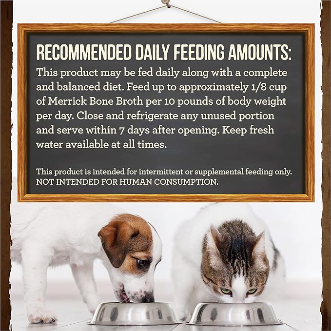 Merrick Grain Free Bone Broth, Premium Human Grade And Gluten Free Dog And Cat Food Topper Pouches, Chicken - 16 oz. Pouch