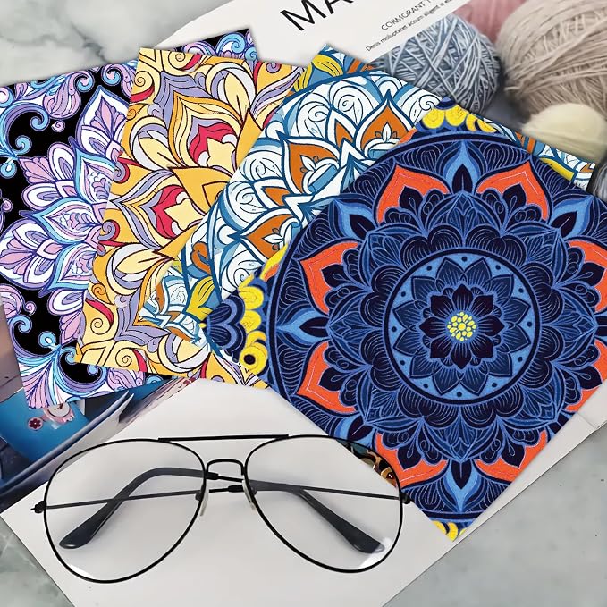 CREATCABIN 6Pcs Glasses Cleaning Cloth Microfiber Cleaning Cloths Multicolor Floral Glasses Cleaner Wipes Soft Microfiber Reusable for Eyeglasses Camera Lens Laptops Screens Phone 6 x 6 Inch Mantra