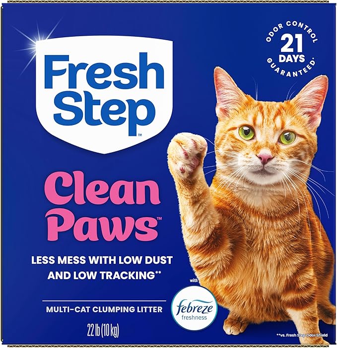 Fresh Step Clean Paws Multi Cat Clumping Litter with Febreze Freshness, 22 lb (Package May Vary)