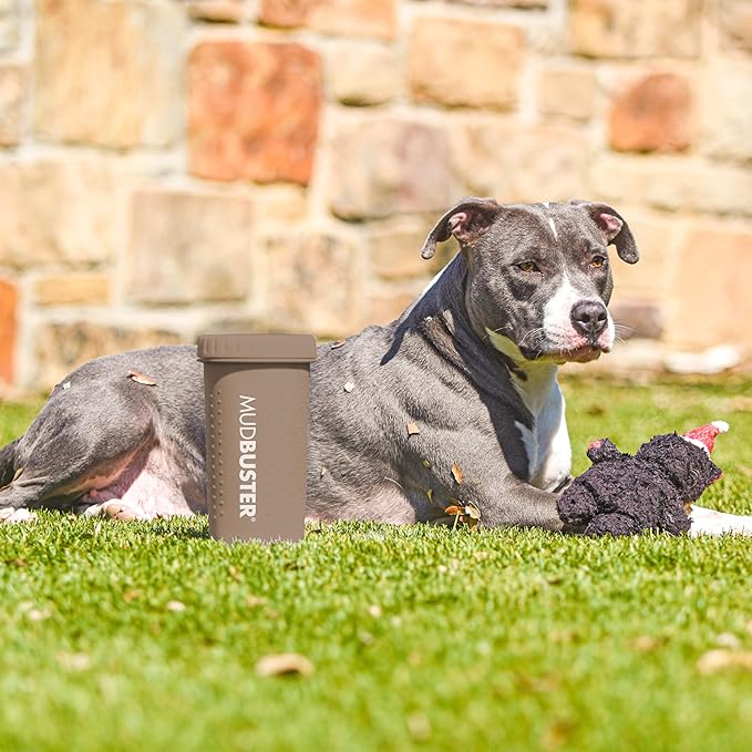 Dexas MudBuster Large Dog Paw Cleaner in Taupe - Fits 2.5"-3.5" Wide Paws, Portable Paw Washer for Muddy Paws, Dog Paw Cleaning Cup with Gentle Silicone Bristles, Quick Clean Pet Paw Washer