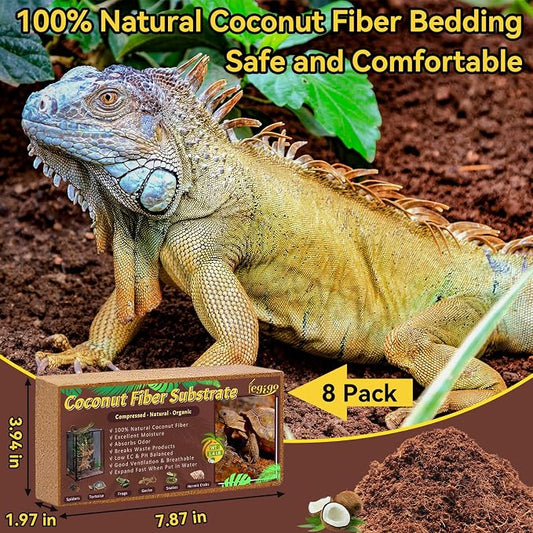 Legigo 8 Pack Coconut Fiber Substrate, Natural Coco Coir Bedding for Reptiles Turtles, Tortoises, Snake, Hermit Crab, Gecko, Lizard, Bioactive Terrarium Soil for Humidity Control and Plant Substrate