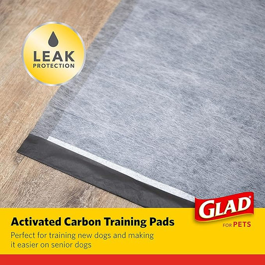 Glad for Pets Black Charcoal Puppy Pads, 23 x 23 Inch, 6-Layer Leak-Resistant Design, Activated Carbon Odor Control, Pheromone Attractant for Potty Training, 150 Count